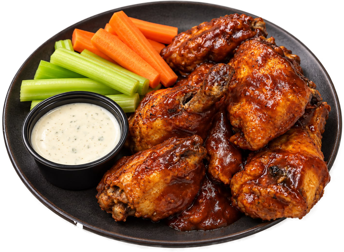 Alitas BBQ con apio, zanahoria y ranch